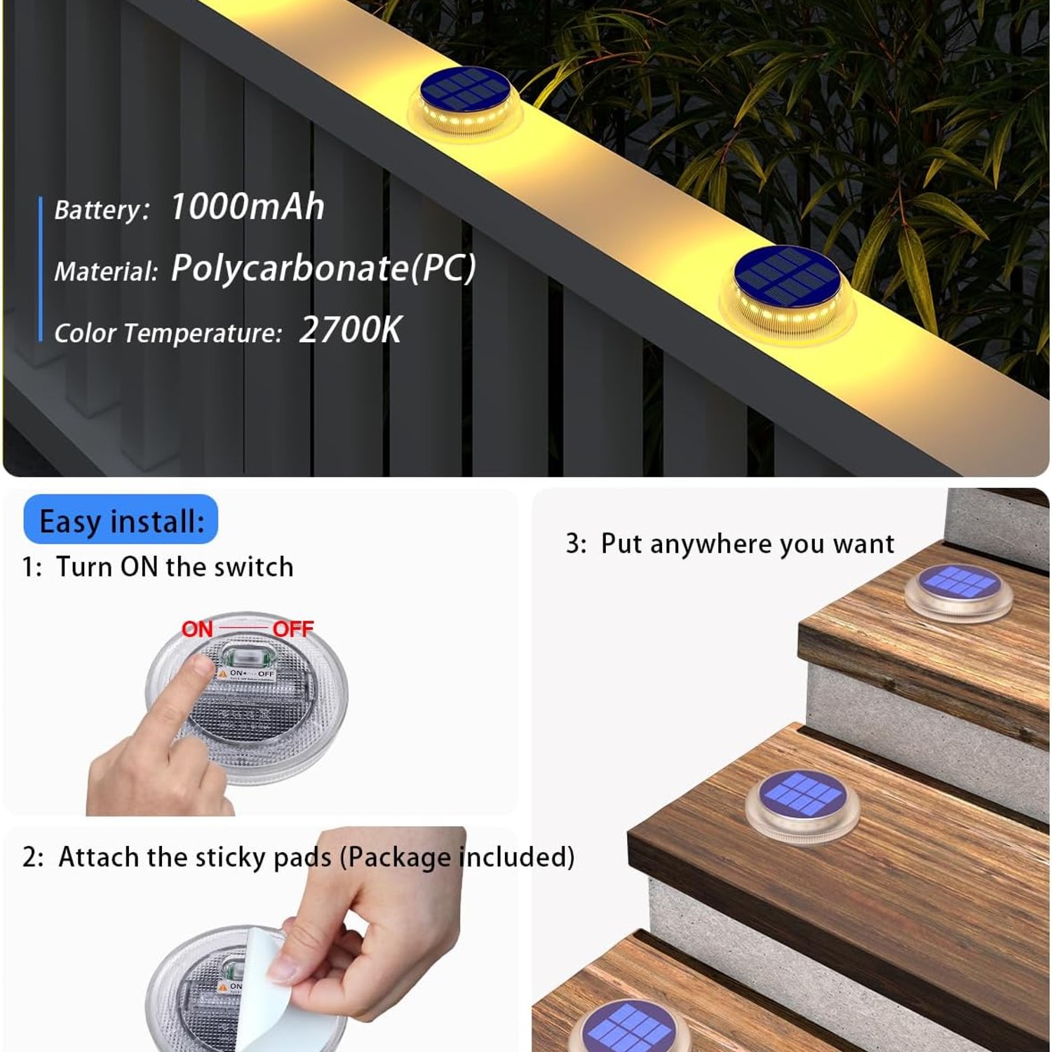DetarZinLED Round Solar Deck Lights 4 Pack: image 6