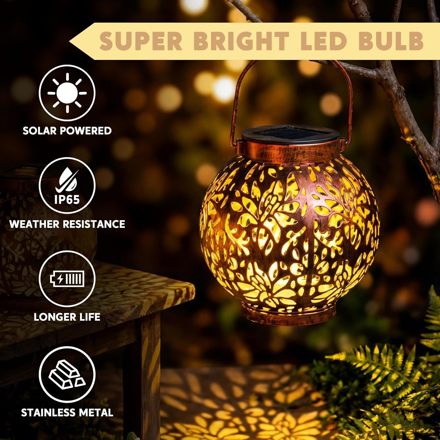 Joiedomi Flower Pattern Solar Lanterns 2 Pack: image 2